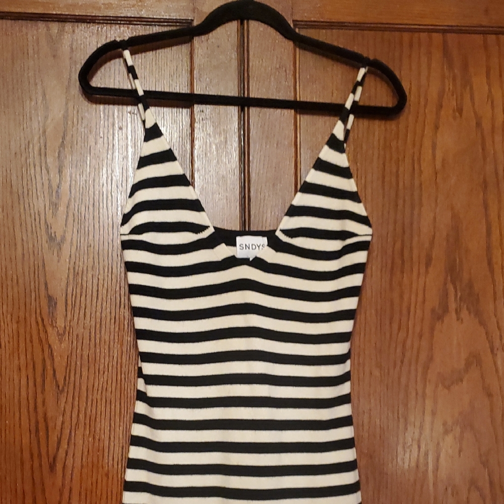 SYNDYS SIZE MEDIUM Black and White Striped Dress